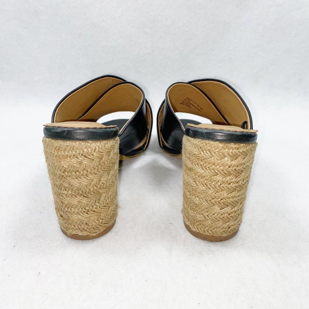 CREVO Presley Black Leather Round Jute Heel Slide Sandals 9 - Picture 4 of 11